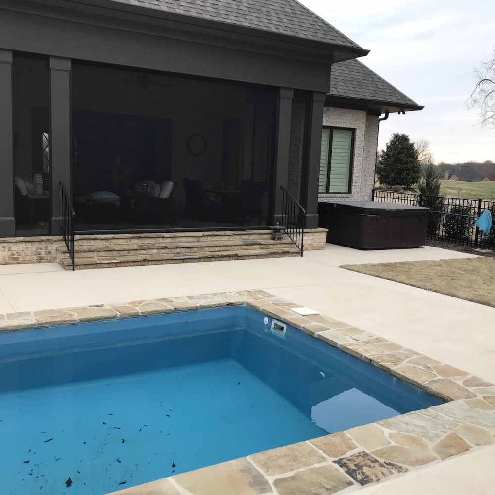 Modern craftsman concrete pool deck design to match the home - Greer, SC