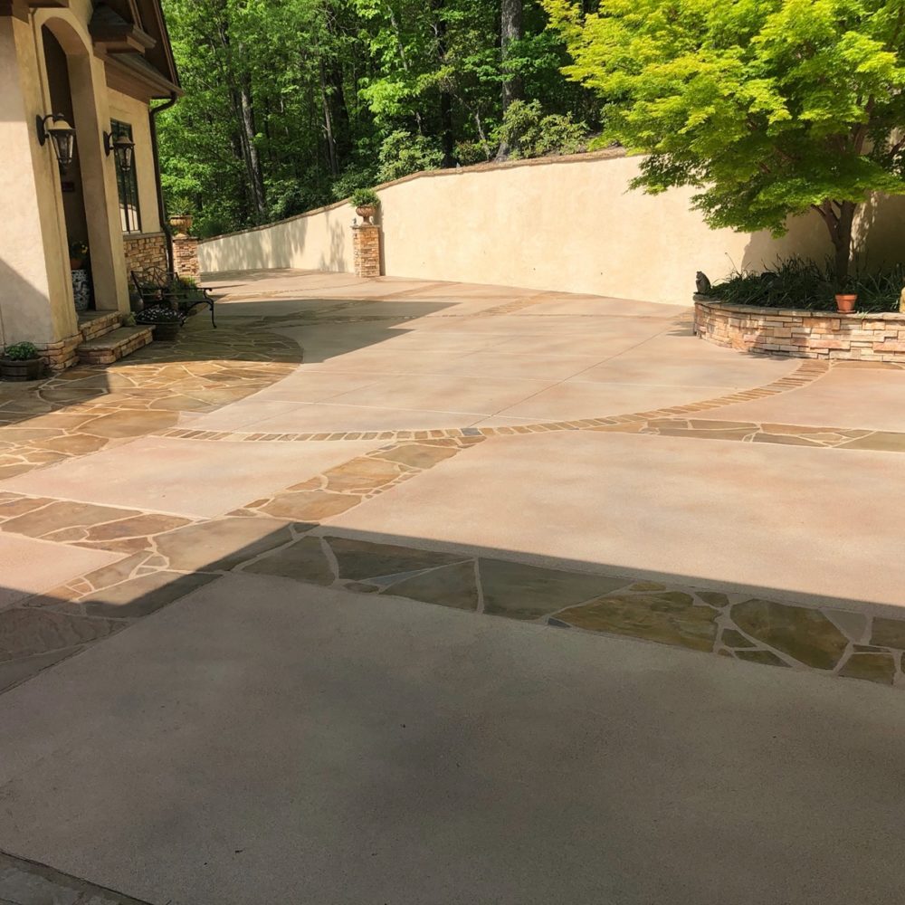 3 tones texture driveway with flagstone accents